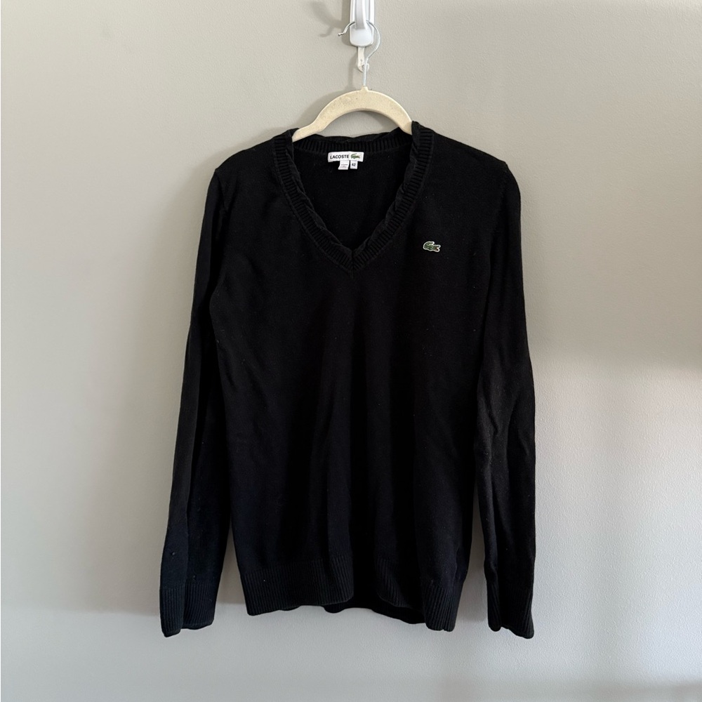 Lacoste Women’s Classic Black V-Neck Cashmere Blend Sweater